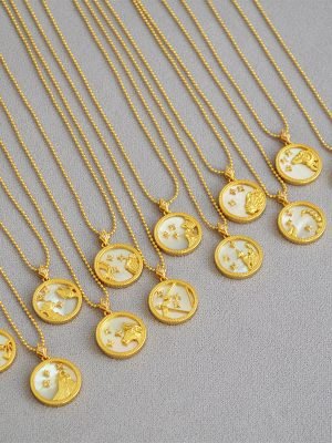 Colorful Shell Constellation Round Gold Coin Minimalist Necklace