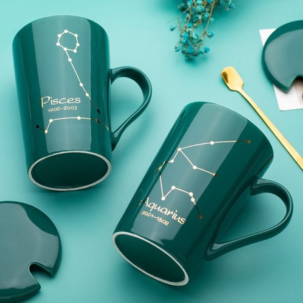 Dark green constellation ceramic mug gift set